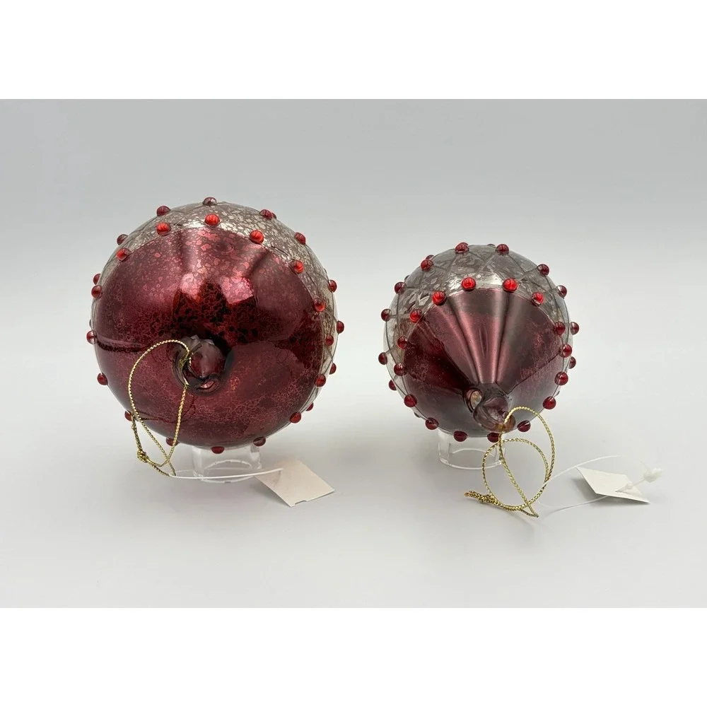 Dillards Trimmings Vintage Mercury Glass Christmas Ornaments Set 2 Burgundy Gold